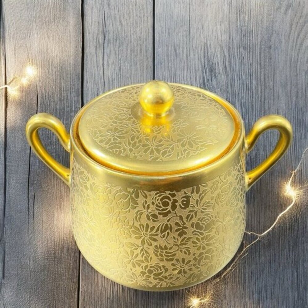 Vintage Pickard RS Germany Gold Encrusted Floral Sugar Bowl Lid W‎ Handles VTG
